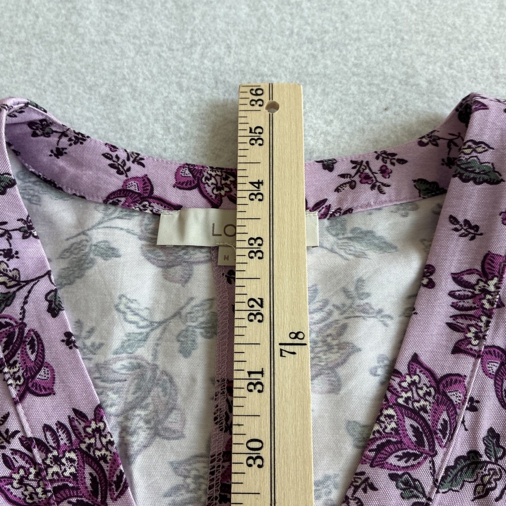 Loft Women's Floral V-neck 3/4 Sleeve Midi A-Line Dress Tie Waist Size Medium - Picture 11 of 12